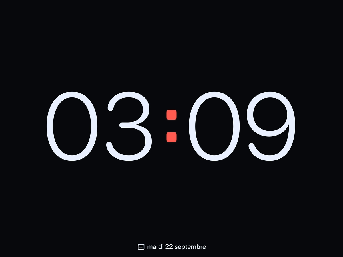 Le cadran Numérique avec le thème Minuit sur iPad.