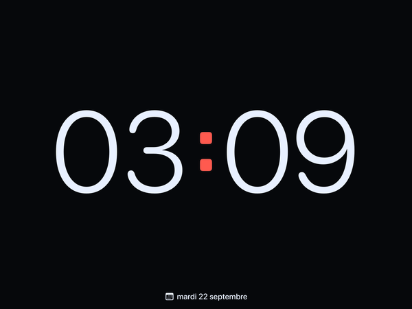 Le cadran numérique de Long Lasting Clock sur un iPad en mode paysage, avec la date en français