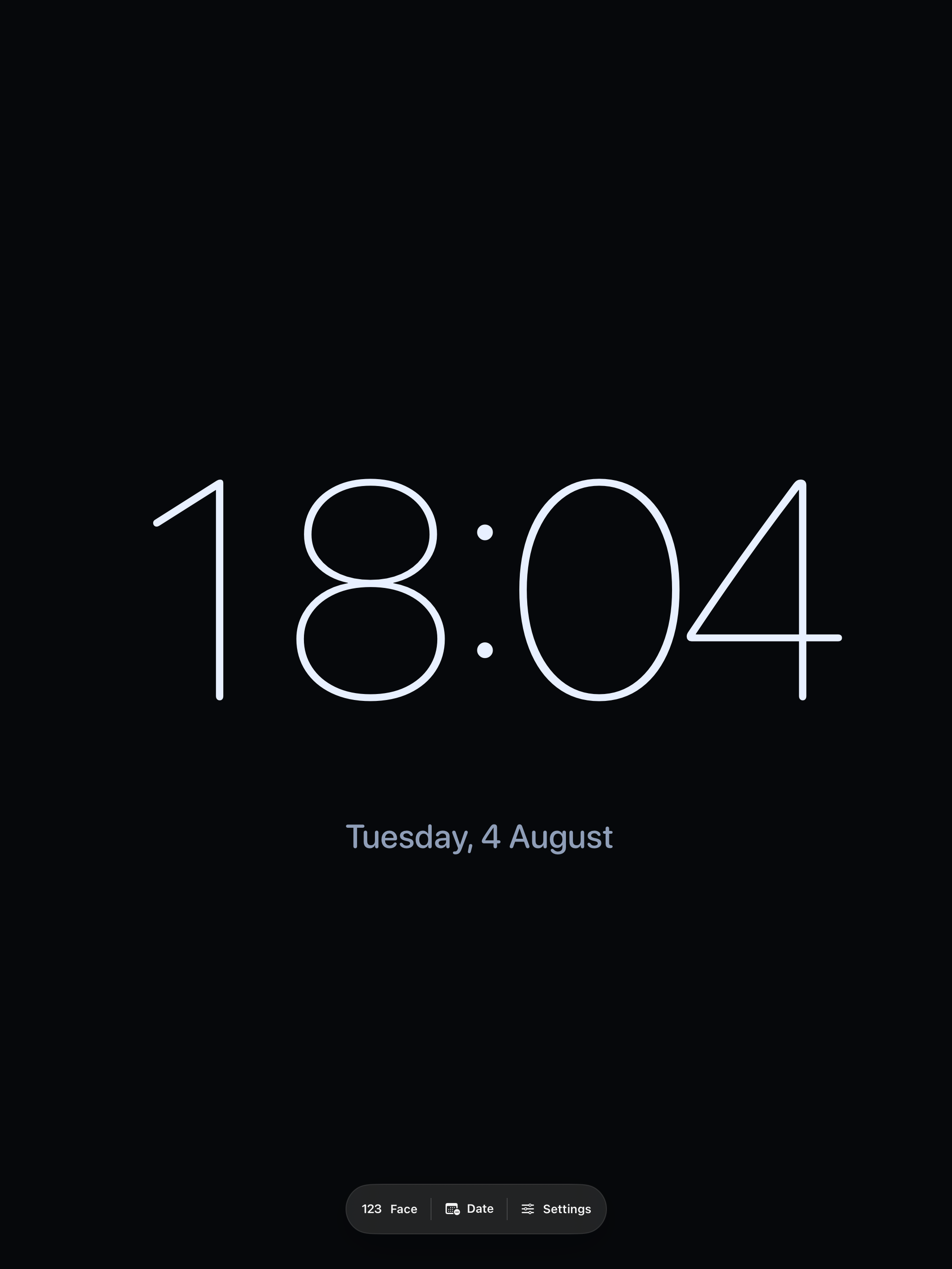 Clock showing 18:04 on iPad