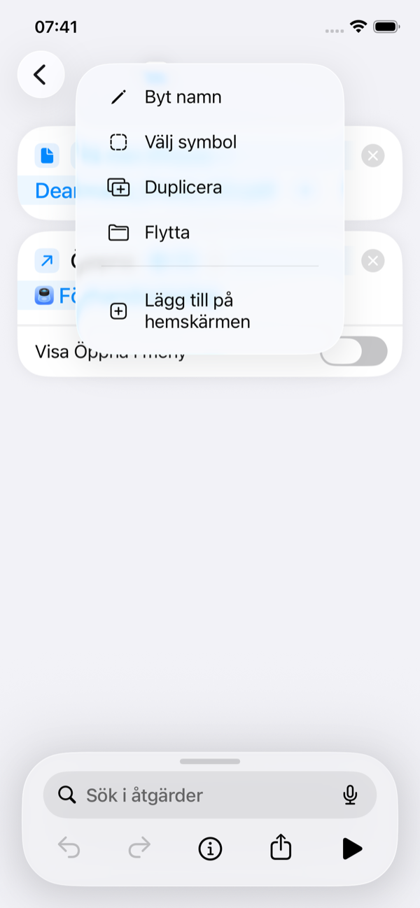 Öppna menyn bredvid genvägens namn och välj Lägg till på hemskärmen.