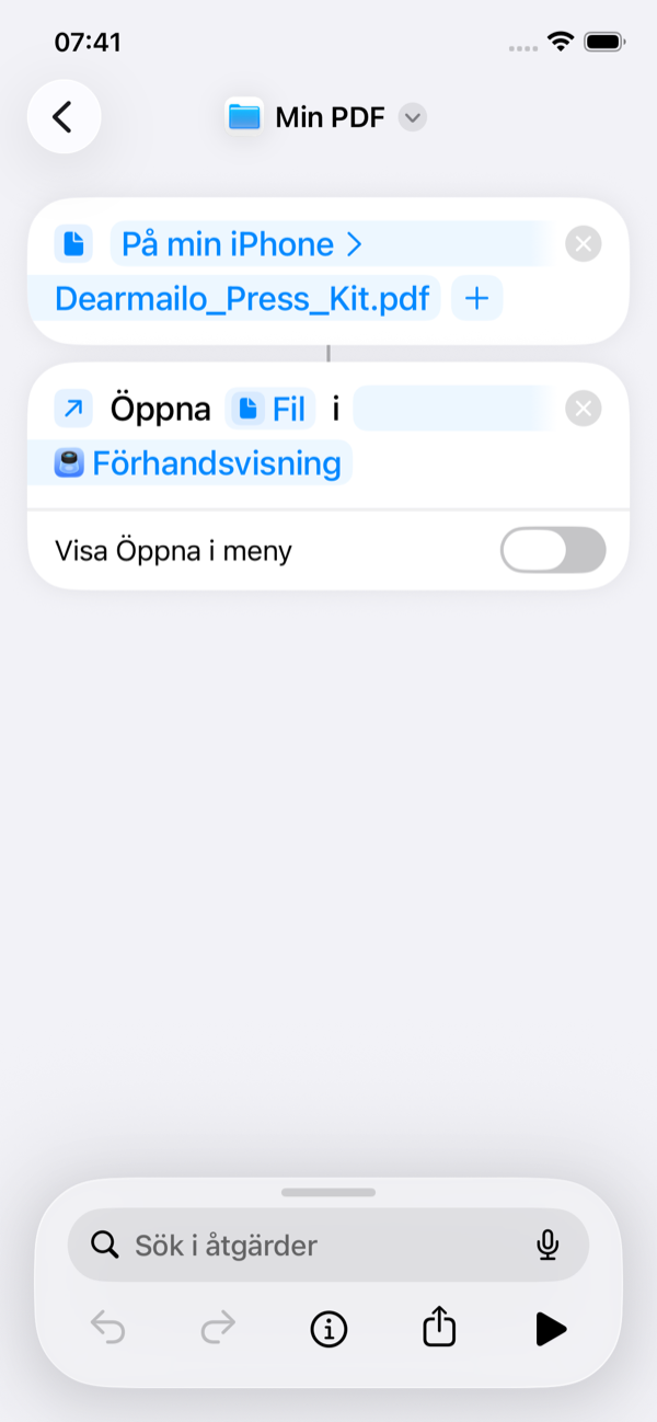 Öppna fil använder PDF-filen som du valde i föregående steg.